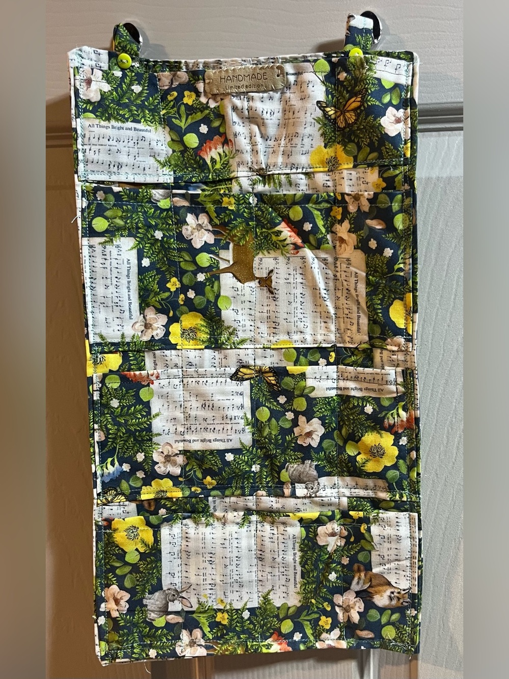 Handmade Fabric Hanging Wall Organizer 16 Pocket Storage Sheet Music Floral